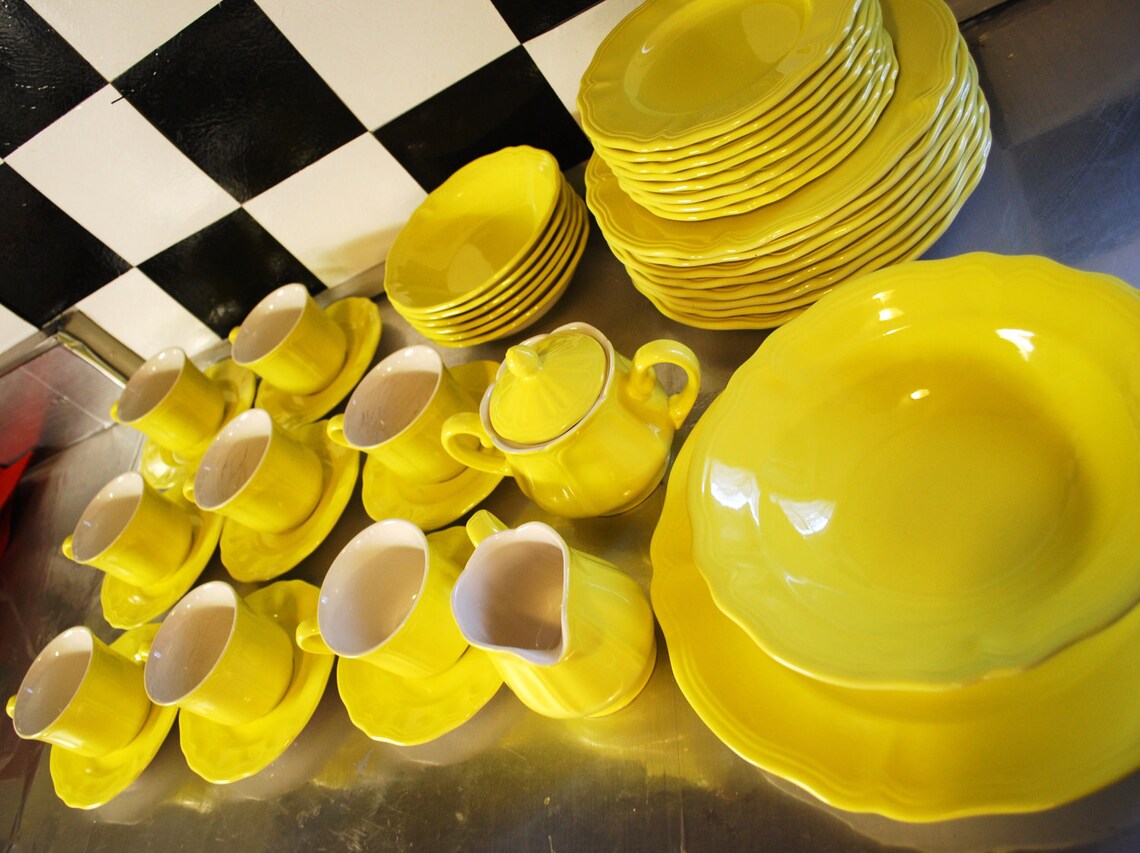Ironstone Dishware Yellow Lemon Federalist Complete Set Of Etsy