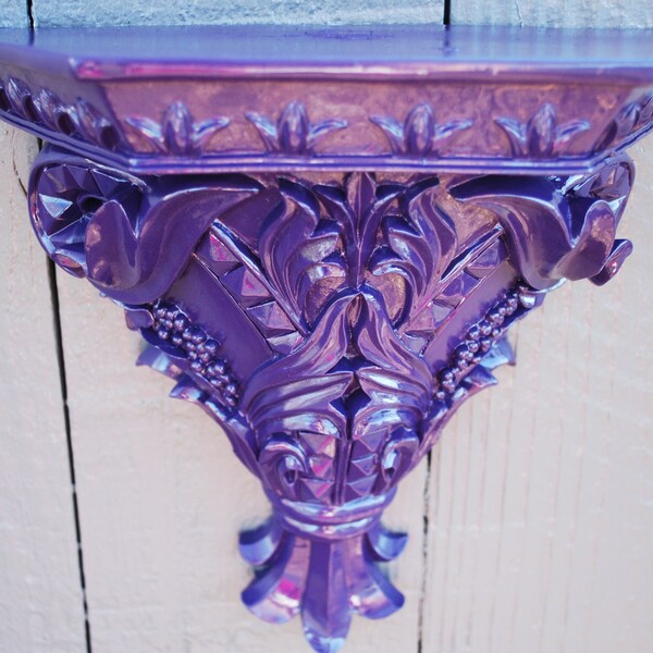 Wall Sconce Shelf Royal Purple Ornate Fleur De Lis Style, Shabby Chic, Vintage, French Wall Decor, Great Valentines Gift