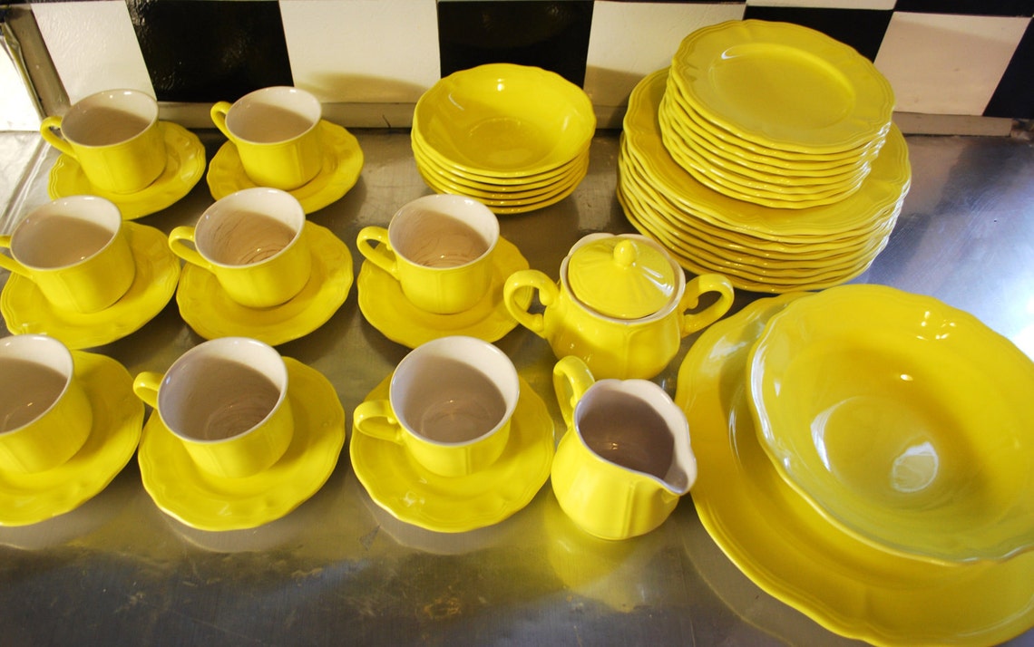 Ironstone Dishware Yellow Lemon Federalist Complete Set Of Etsy