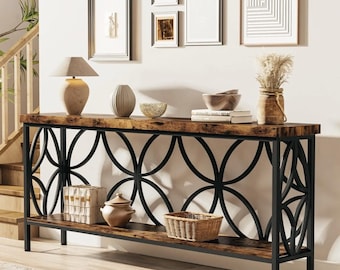 Mesa consola larga Mesa de entrada con estante Mesa de sofá rústica Mesa de pasillo industrial Mesa consola estrecha
