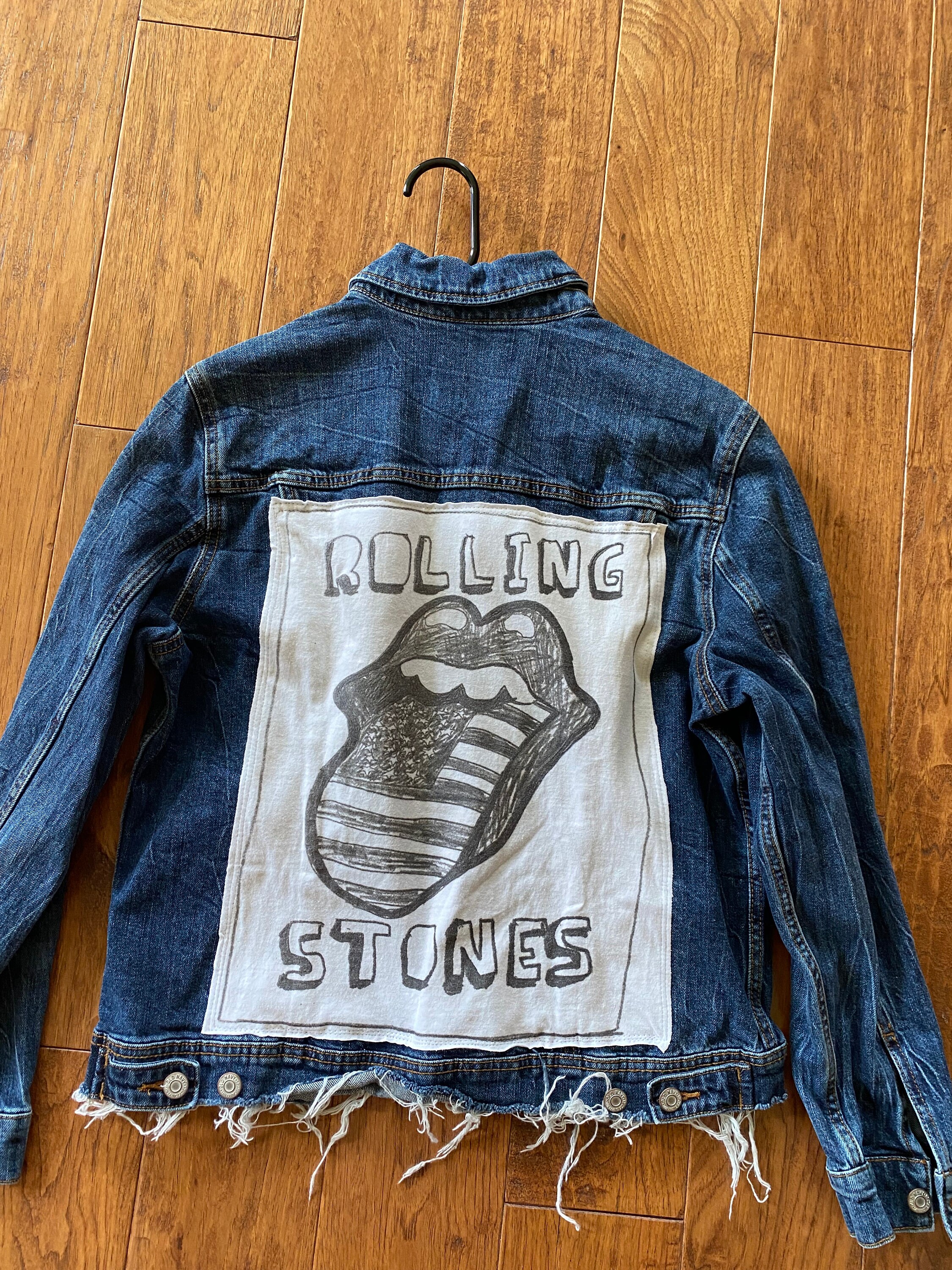 RARE ROLLING STONES Tee Sewed on Frayed Edge Denim Jacket - Etsy
