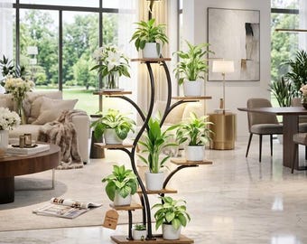 Plant Stand with Grow Lights Indoor, 9 Tier Tree Plant Shelf, Tall Corner Plant Rack, LED Plant Holder Indoor Garden Decor