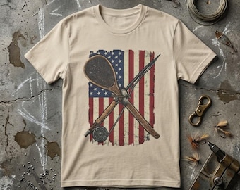 Fishing Rod and Lure American Flag T-Shirt | Vintage Fishing Tee