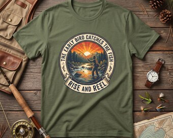 Fly Fisherman Sunrise the early bird catches the fish T-Shirt