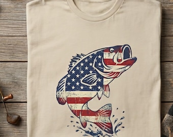 American Flag Bass Silhouette T-Shirt | Fishing Patriotic Tee