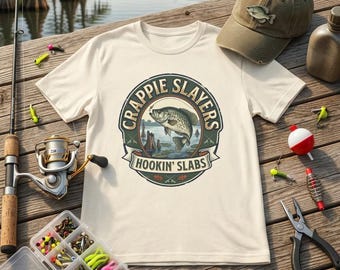 Crappie Slayers Hookin' Slabs T-Shirt | Fishing Bass Fish Logo