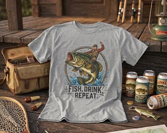 Fish Drink Repeat fisherman rodeo bass T-Shirt | fishing graphic tee