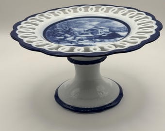 Cracker Barrel decorative ceramic cake stand 8”
