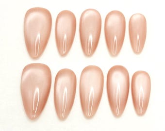 Peach cat eye nails | Handmade Press-On Nail Set | Reusable Glue on Nails
