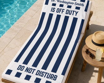 Personalized Beach Towel With Name, Custom Striped Pool Towel, Off Duty Do Not Disturb Vacation Gift