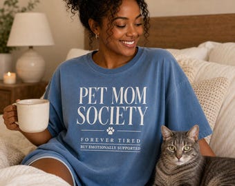Cat Mom Shirt Gift | Pet Moms Society Comfort Colors Tee | Vintage Cat Lover Gift for Women, Funny Cat Mom Shirt for Her