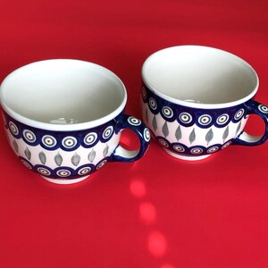 Hand Made Boleslawiec Pottery, (Set of 2 ) Polish Folk Art Bubble Mugs, 1990s