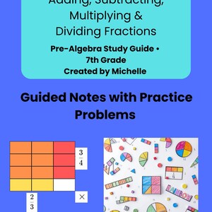 7th Grade Fractions Guided Notes Workbook | Adding Subtracting Multiplying Dividing Fractions | Pre-Algebra Printable PDF
