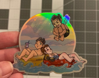 3x2.5in Holographic Vinyl Sticker Summer Boys