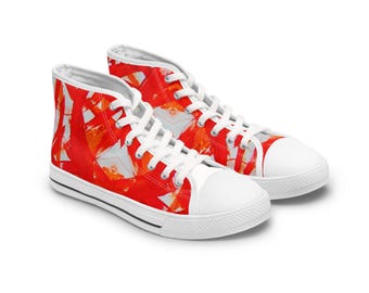 Zapatillas deportivas altas de mujer con estampado abstracto de pinceladas rojas / Zapatillas de lona artísticas