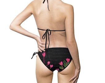 Bikini con stampa floreale di tulipani rosa