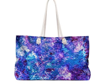 Blue Purple Abstract Watercolor Weekender Bag | Beach Tote