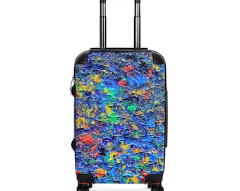 Maleta con estampado abstracto de salpicaduras de color / Funda para equipaje con diseño artístico en azul y verde vibrante