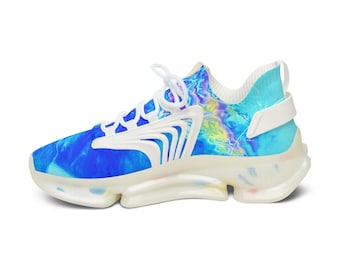 Blue Ocean Wave Mesh Sneakers | Water Texture Athletic Shoes