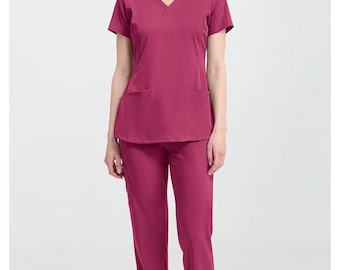 Healing Hands Cherry Wine Scrub Set | Women's Medical Uniform, Comfortable Stretch