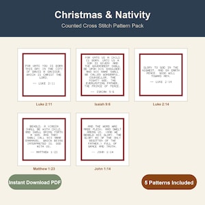Modèles de point de croix versets bibliques de la Nativité de Noël (paquet de 5 PDF)