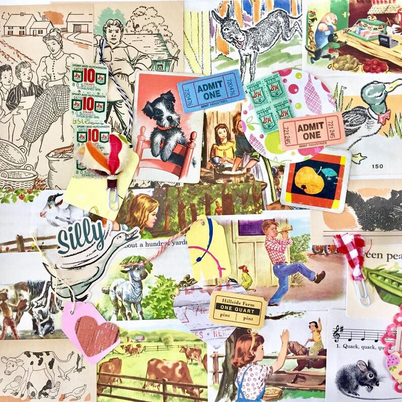 Down On The Farm Ephemera Pack 35+Pieces Vintage Ephemera Art Journaling Junk Journaling Mixed Media Collage Art Card Making