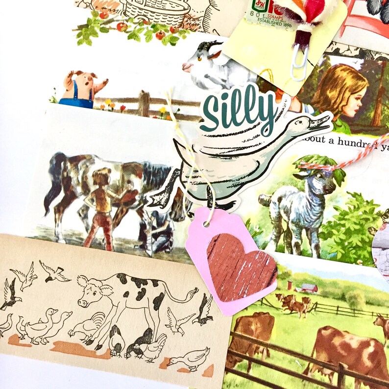 Down On The Farm Ephemera Pack 35+Pieces Vintage Ephemera Art Journaling Junk Journaling Mixed Media Collage Art Card Making
