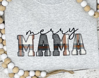 Merry Mama sweatshirt, gift for mom,mama sweatshirt,Christmas gift for mom,mama gift,plaid print sweatshirt,Christmas,new mom gift