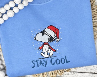 Stay cool embroidered sweatshirt, Christmas snoopy sweatshirt, crewneck sweatshirt, custom snoopy Christmas sweatshirt, Christmas sweater