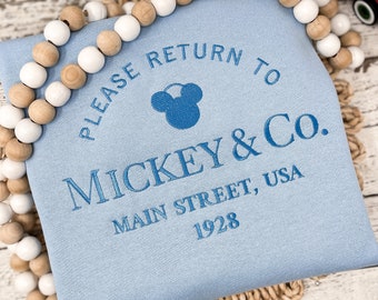 Please return to Mickey Co. Main Street sweatshirt, custom embroidered sweatshirt, Mickey Co. sweatshirt, vacation shirt, family trip