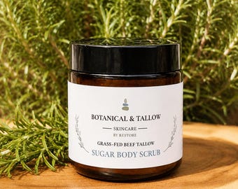 Esfoliante Corporal de Açúcar e Sebo de Vacas Alimentadas a Pasto, Esfoliante de Aveia com Lavanda, Rosa e Cogumelos
