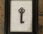 Antique skeleton key in beautiful weathered wood frame, home decor, housewarming gift