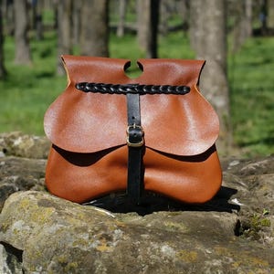 Handmade Medieval Leather Belt Pouch - Viking 3-Pocket Drawstring Bag - Renaissance Fair Waist Bag - LARP Pouch