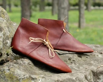Botines medievales vikingos de cuero - Zapatos Jorvik Tie - Calzado renacentista LARP hecho a mano - Botas de época unisex