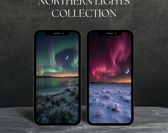 7 fondos de pantalla de auroras boreales para móvil / Colección de auroras boreales / iPhone y Android (descarga instantánea)