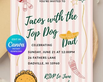 Invitación editable de Canva para la fiesta del Día del Padre, Vichy, Tacos, Fiesta, Jardín, Informal, Invitación digital