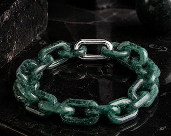 Mayan Green Jade Cable Chain Bracelet | Seamless Solid Carved Link Jewelry
