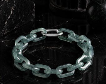 Mayan Blue Jade Cable Chain Bracelet | One Piece Carved Link Jewelry