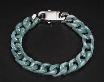 Natural Green Jade Cuban Chain | Hand-Carved Solid Stone Link