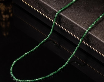 Guatemalan Green Jade Wrap Bracelet | 3mm Mini Beaded Necklace | Deep Green Jade Strand with Gradient Barrel Bead | Dainty Layering Jewelry