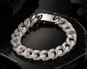 Translucent White Agate Cuban Chain | Hand-Carved Stone Links