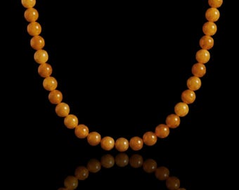 Natural Yellow Jade Necklace | Sunny Honey Tones, Round Beads | Round Bead Series