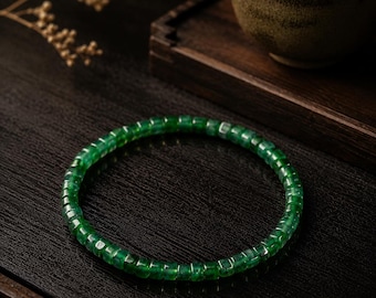 Icy Green Jade Block Beads Bracelet In Natural Guatemalan Jadeite