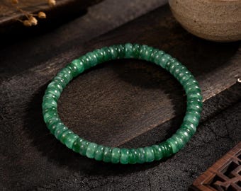Imperial Green Jade Drum Beads Bracelet | Natural Guatemalan Jadeite Jewelry