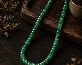 Imperial Green Jade Drum Beads Necklace With 18K Gold Clasp | Natural Guatemalan Jadeite Jewelry