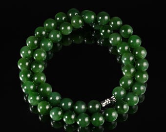 Green Nephrite Jade Wrap Bracelet | Natural Jade 8mm 10mm Beads Necklace | Handcrafted Versatile Gemstone Jewelry