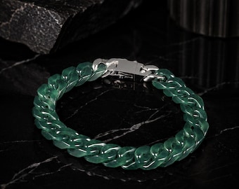 Icy Green Jade Cuban Chain Bracelet | Natural Guatemalan Jadeite Jewelry