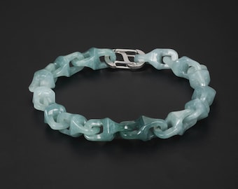 Natural Jadeite Vertebrae Bracelet | Mayan Blue, Monolith Carved 10mm