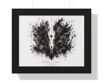 Control vs Chaos artwork Framed Poster | Abstract ink split-face print