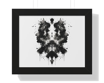 Inkblot Rorschach Art Framed Horizontal Poster | Abstract Psychological Print